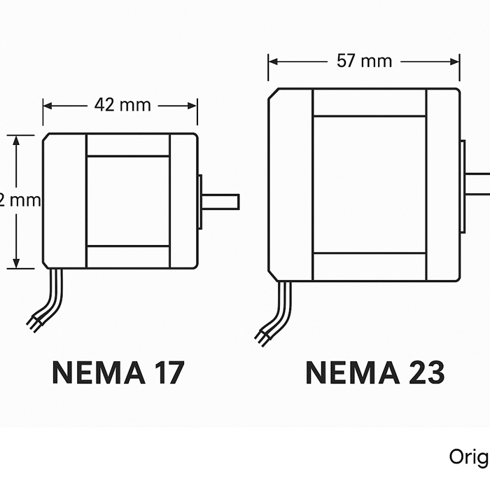 Physical size and mounting differences between NEMA 17 and NEMA 23 stepper motors